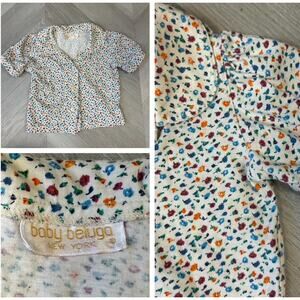 Vintage Baby Beluga Floral Knit Puff Sleeve Button Down Shirt Top Girls 2T 3T